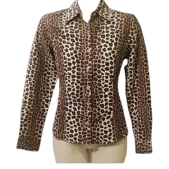 Ladies Cheetah Print Button Down Blouse - Picture 1 of 6